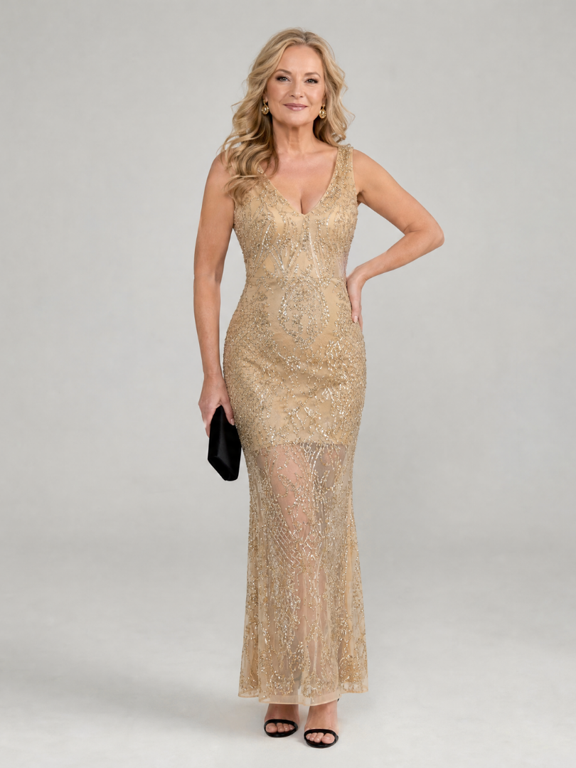 Sirea | Vestido sin mangas con paneles transparentes y lentejuelas