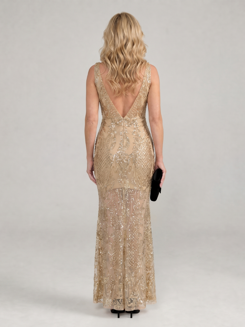 Sirea | Vestido sin mangas con paneles transparentes y lentejuelas