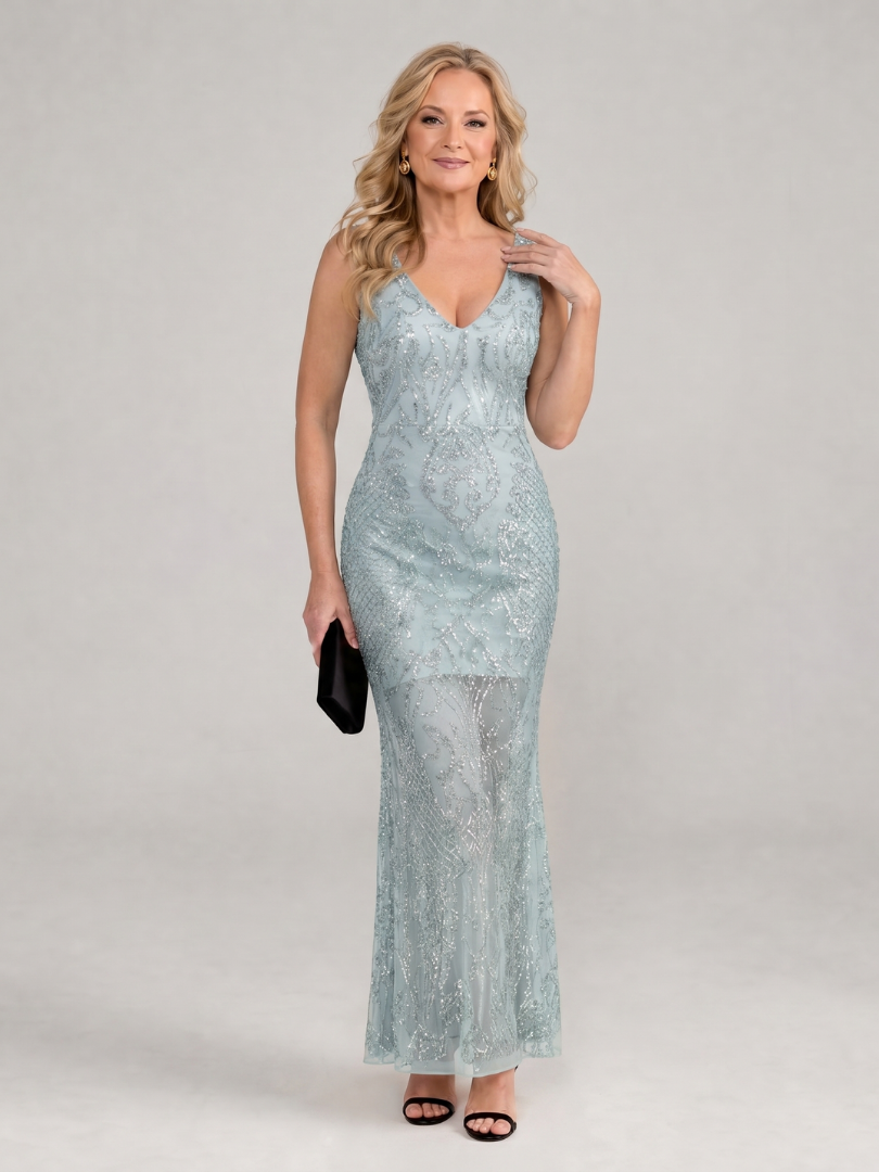 Sirea | Vestido sin mangas con paneles transparentes y lentejuelas