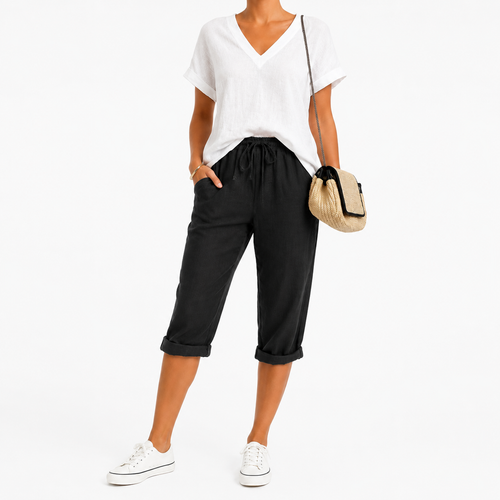 Elisa - Pantalones cortos de algodón y lino para mujer.