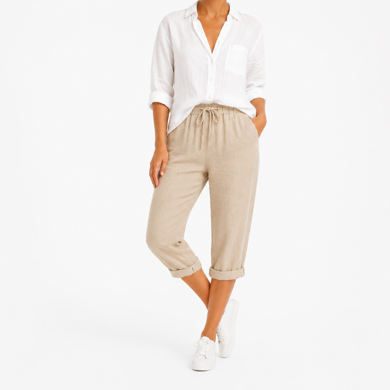Elisa - Pantalones cortos de algodón y lino para mujer.