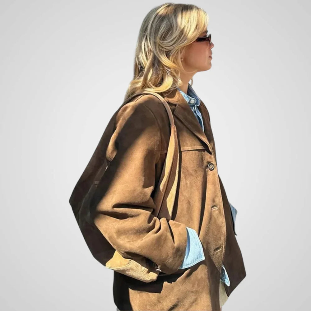 Laila - Chaqueta clásica de ante marrón