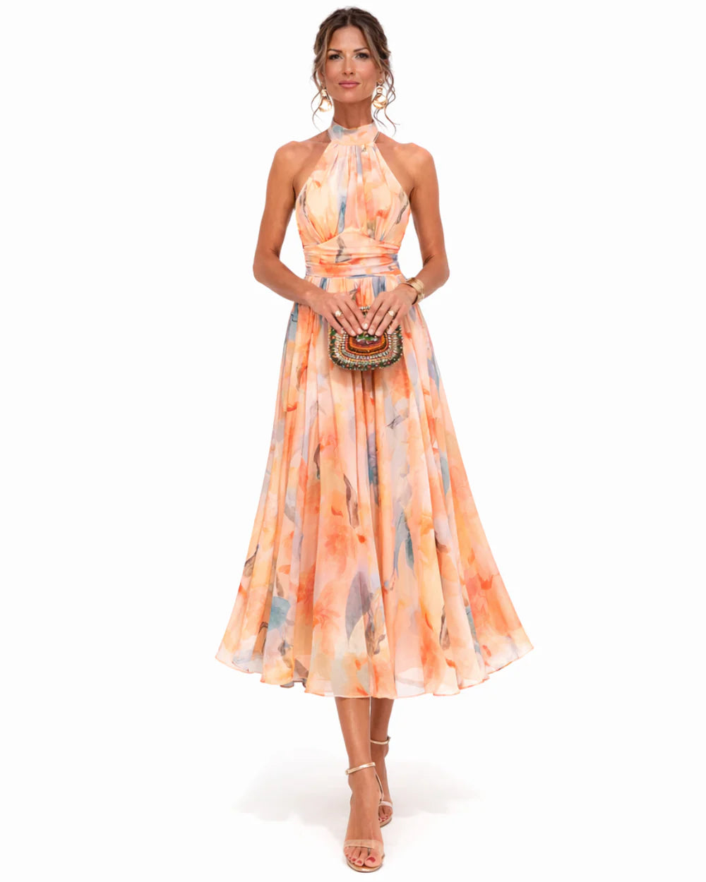Aurora - Vestido de escote halter y estampado de acuarela