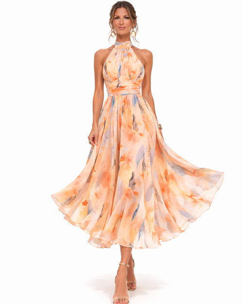 Aurora - Vestido de escote halter y estampado de acuarela