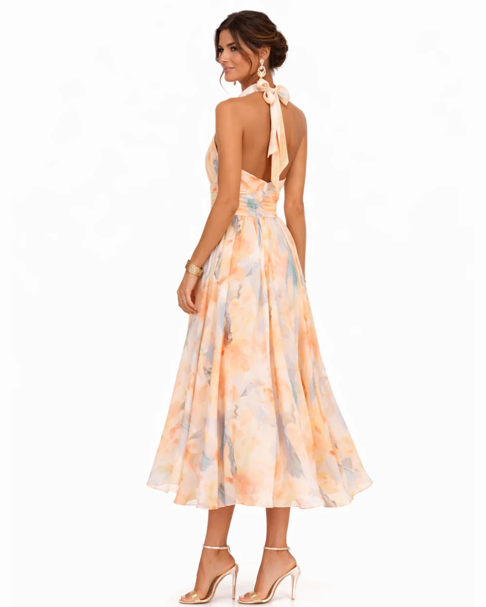 Aurora - Vestido de escote halter y estampado de acuarela